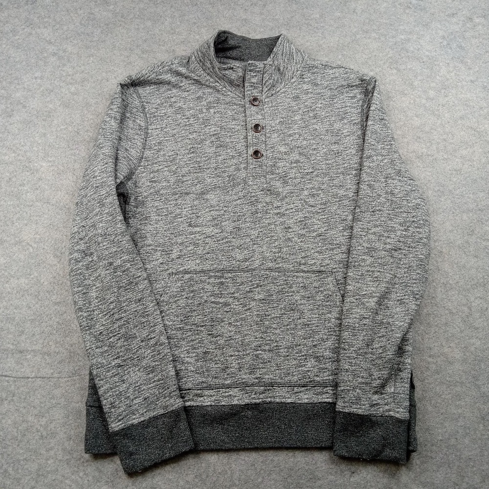 Express Sweatshirt Mens Large Gray Henley Knit Pullover Button Kangaroo Pocket‎